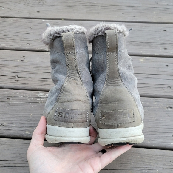 Sorel Explorer Joan Gray Suede Leather Lace-up Sneaker Winter Snow Ankle Boots - Picture 6 of 9